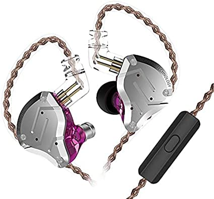 keephifi KZ ZS10 Pro IEM Earphones, 4BA+1DD 5 Driver in-Ear HiFi Metal Earphones with Stainless Steel Faceplate in Ear Headphones, 2 Pin Detachable Cable (Purple with Mic)