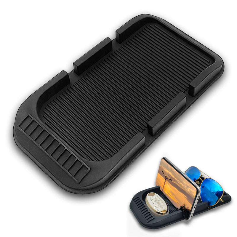 Car Dashboard Cell Phone Holder, Anti-Slip Pad Double-Groove with Number Plate Auto Silicon Tray, Silicone Car Pad Mat for Various Dashboards,Phone GPS Keychains Sunglasses Mat