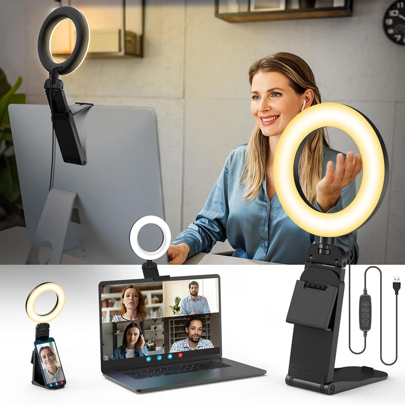 Evershop Ring Light for Laptop Desk Clip On,Small Computer Video Conference Lighting with Stand for Phone/Webcam/Monitor,5" Portable Mini LED Selfie Light Desktop for Zoom Meeting/Video Call/Recording 1Pack