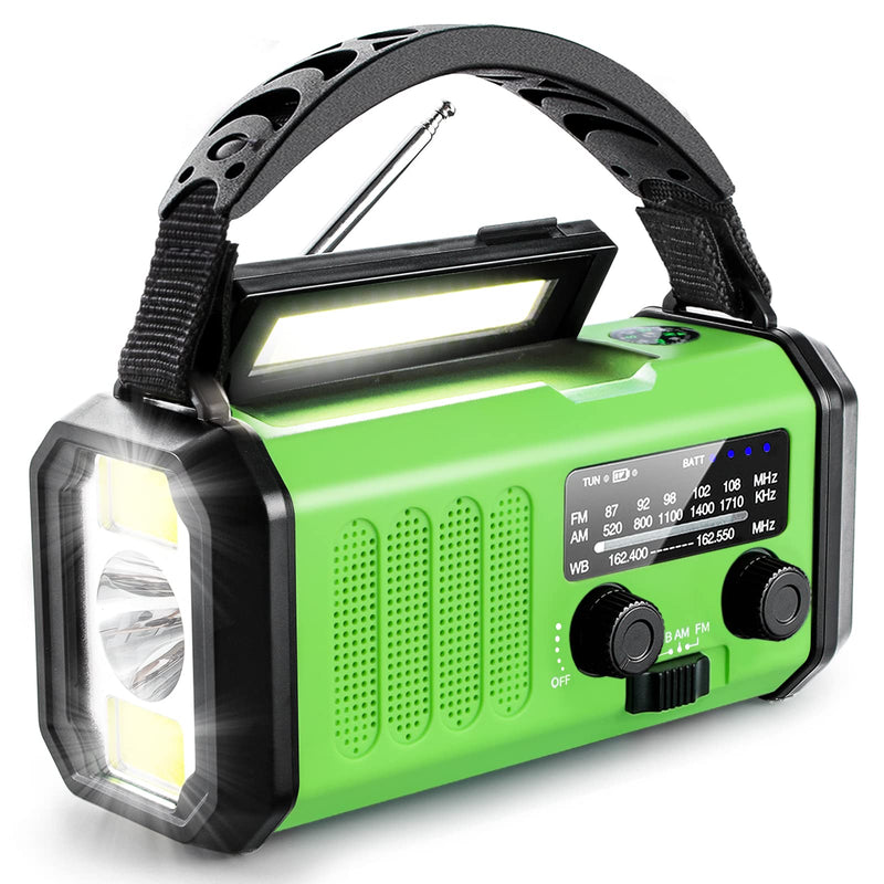 [AUSTRALIA] - Emergency Hand Crank Radio with 10000mAh/37000mWh Battery Backup, AM FM NOAA Weather Radio, Type-C Charge,Solar Radio,SOS, 3 Modes LED Flashlight，Reading Lamp, Compass for Outdoor Survival Mint Green 