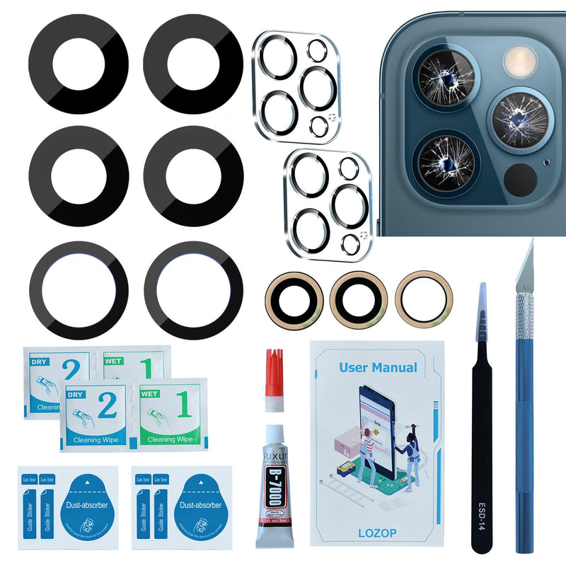 [AUSTRALIA] - 2 Sets Rear Camera Lens Glass Replacement with Adhesive Pre-Installed Compatible for iPhone 12 Pro Max (3 Pieces/Set) with Repair Tools and Installation Manual 