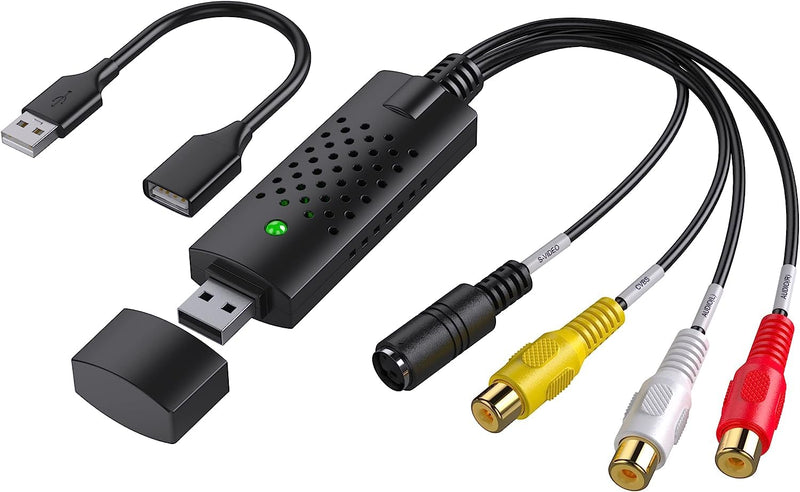Video Capture Card, USB Video Capture Device,RCA to USB Audio Video Converter,VHS Mini DV VCR Hi8 DVD to Digital Converter for PC TV Tape Player Camcorder,Support PAL/NTSC,MAC Windows Vista Compatible Black-rca