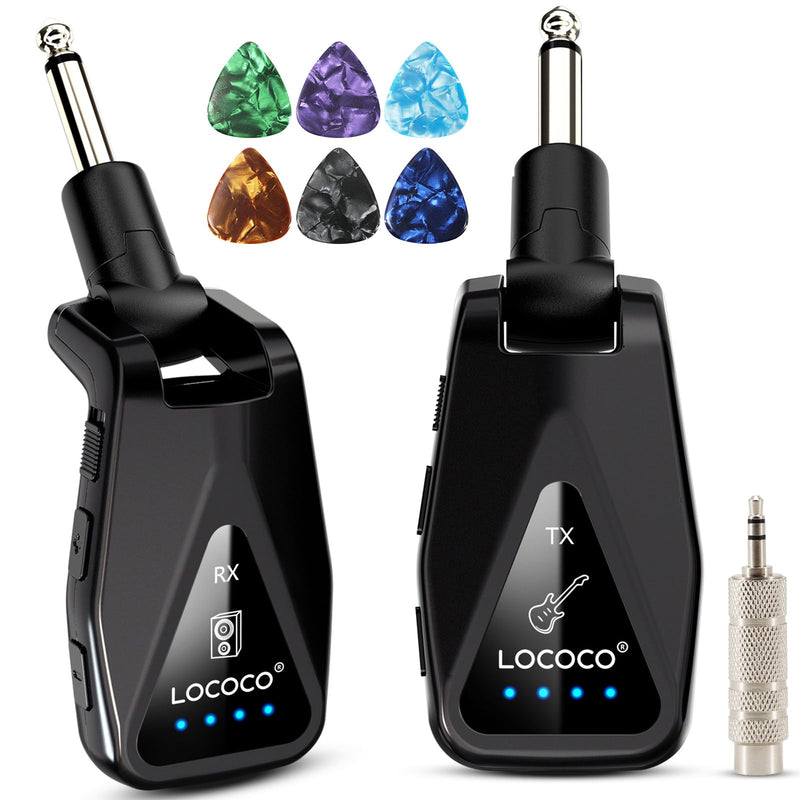 Wireless Guitar System Transmitter Receiver: UHF Cordless 164 Feet Range - 6 Channels USB-C Rechargeable Audio, 220° Rotatable Plug Design for Guitar Bass and Electric Instruments (Black) black