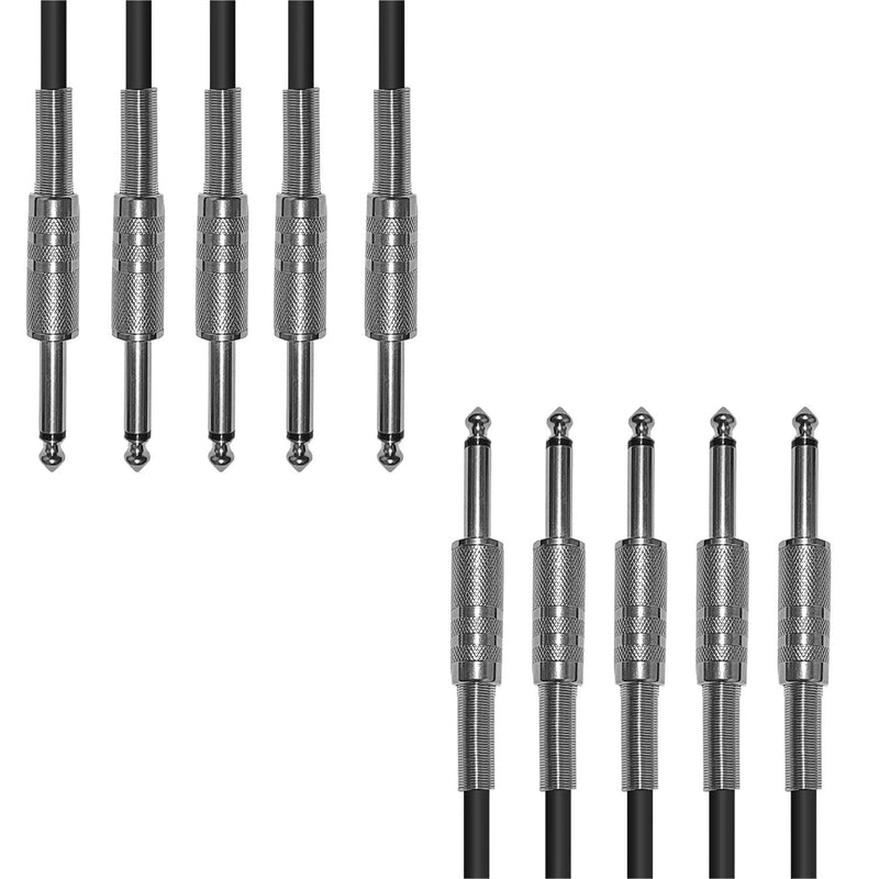 AxcessAbles 1/4-Inch TS Instrument Cables – 10ft Guitar & Amp Cables, 5-Pack | 6.35mm Audio Cord for Guitar, Bass, Keyboard, Amplifier, Speaker
