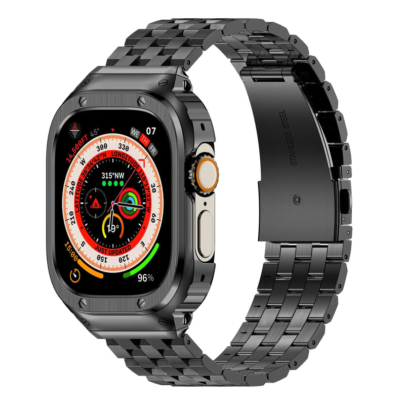 Stainless Steel Band and Case Compatible with Apple Watch Band Ultra | HASLFM Metal Protective Bumper Cover with Straps for iWatch Ultra 3/2/1 49mm Men, Grey