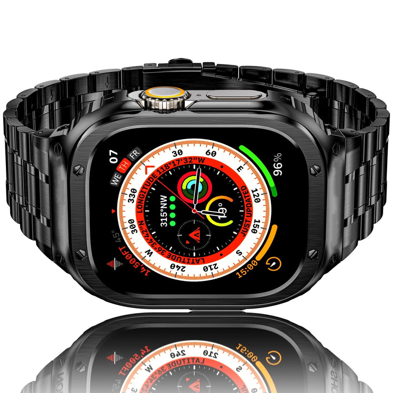 Stainless Steel Band and Case Compatible with Apple Watch Band Ultra | Men Metal Protective Bumper Cover with Straps for iWatch Ultra 3/2/1, Black 49mm(Ultra 3/2/1)