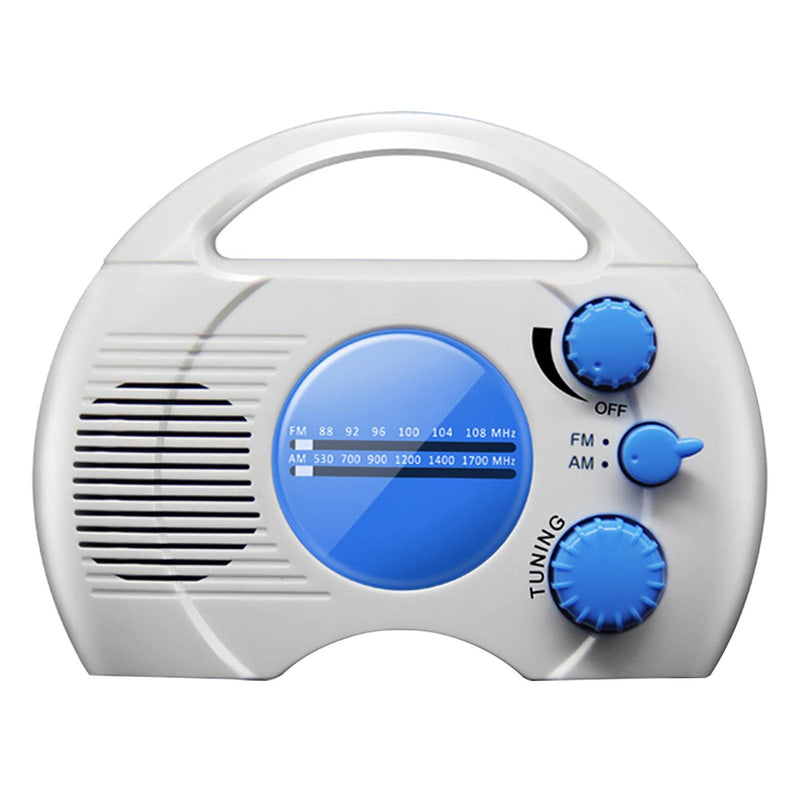 [AUSTRALIA] - Portable AM/FM Shower Radio, Waterproof Hanging Radio with Built-in Speaker, Adjustable Volume, Battery Operated for Bathroom, Kitchen, Outdoor (Blue+White) blue+white 