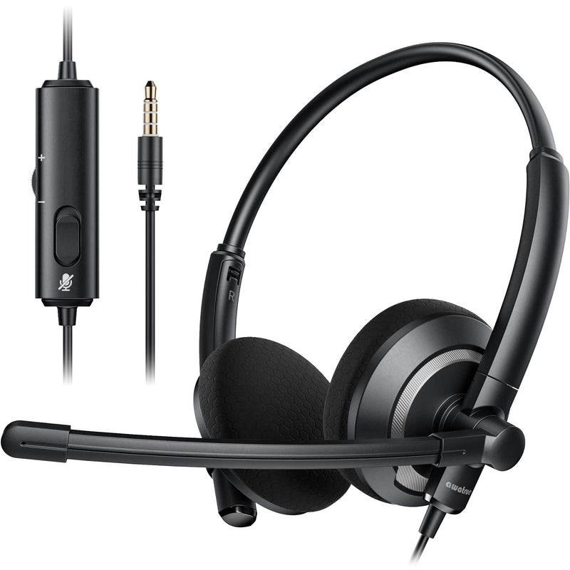 Wired Headset with Microphone for PC Laptop - 3.5mm Jack On Ear Headphones with Noise Cancelling Microphone for Boom Skype Webinars, in-line Control,Comfortable 3.5mm computer headset Black