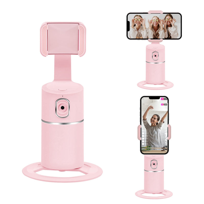 Mcbazel Auto Face Tracking Tripod, No App Required, Rechargeable Battery, 360° Rotation Phone Tracking Holder Face Body Phone Camera Mount for Live Vlog Streaming Video Chat - Pink