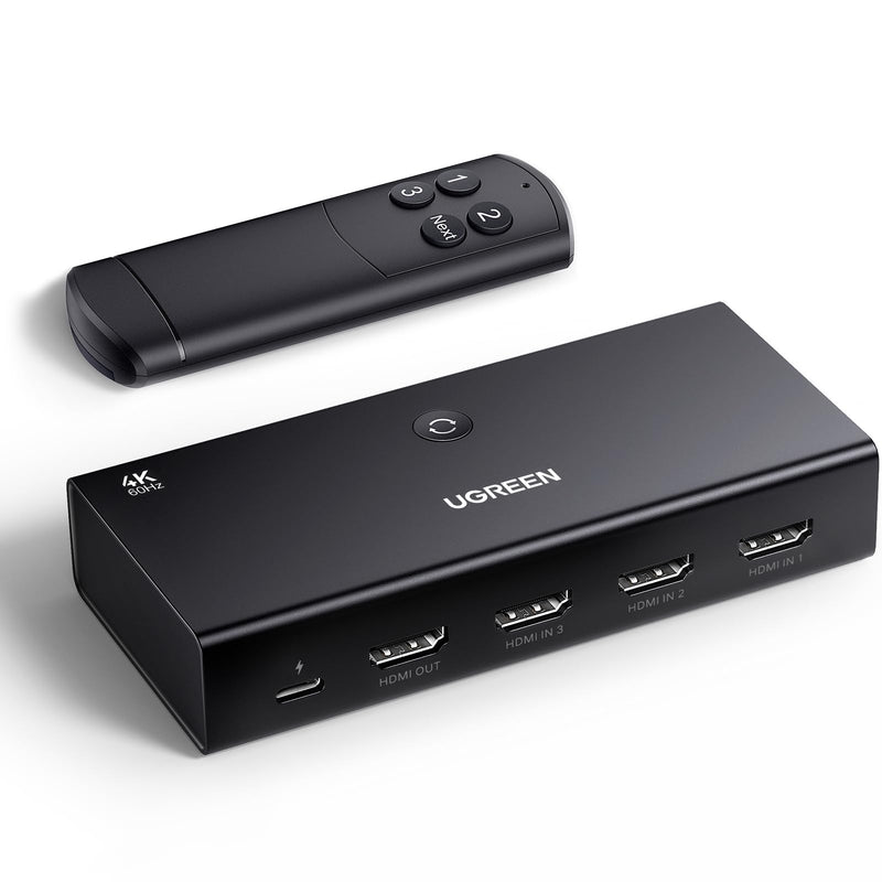 UGREEN HDMI Switch 4K@60Hz, HDMI Splitter 3 in 1 Out Support 3D HDR Dolby Atmos HDCP2.2 HDMI Switch with Remote Compatible with PS5/4/3 Xbox Nintendo Switch Roku Apple TV Fire Stick