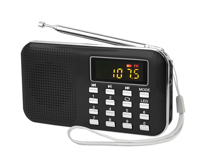 [AUSTRALIA] - Leting Radios Portable AM/FM MP3 Speaker, Supports Micro SD/USB, Records Music, Rechargeable Battery, Mini Radio with Best Reception (Black) BLACK 
