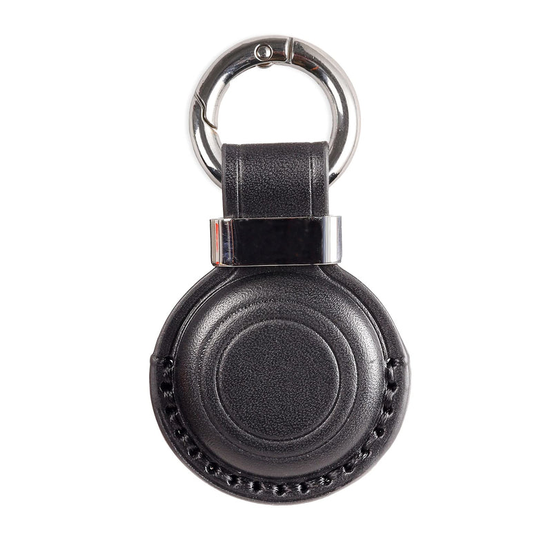 Genuine Leather Airtag Holder Suitable for Apple Airtag Keychain Leather, Secure Air Tag Holder with Stainless Steel Ring Lock, Durable Airtag Case Cover Key Ring - Black V2.0 (No Hole) Black V2.0 (No Hole)