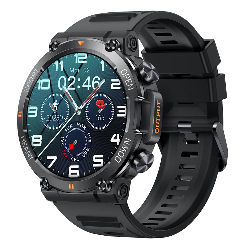 1.39" IPS Screen Smart Watches for Men Rugged Tactical Fitness Tracker with Call (Answer+Dial) Heart Rate SpO2 Sleep Monitor 120+ Sport Modes Waterproof Sport Smartwatch for Android iOS Black