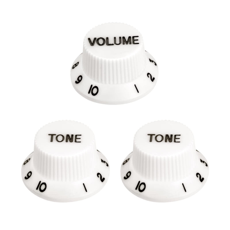 MECCANIXITY Speed Control Knobs 6mm ID 1 Volume 2 Tone Top Hat Guitar Bell Knobs for ST/SQ Electric Guitar Plastic White with Black Character