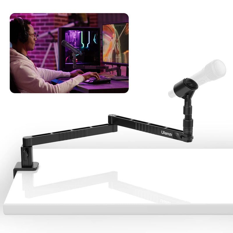 [AUSTRALIA] - ULANZI LS26 Low Profile Mic Arm, Aluminum 360° Rotatable Foldable Microphone Low Arm Desk Mount for Podcast/Streaming/Gaming/Radio Studio w Mic Clip 1/4" 3/8" 5/8" Screw for Most Mics 