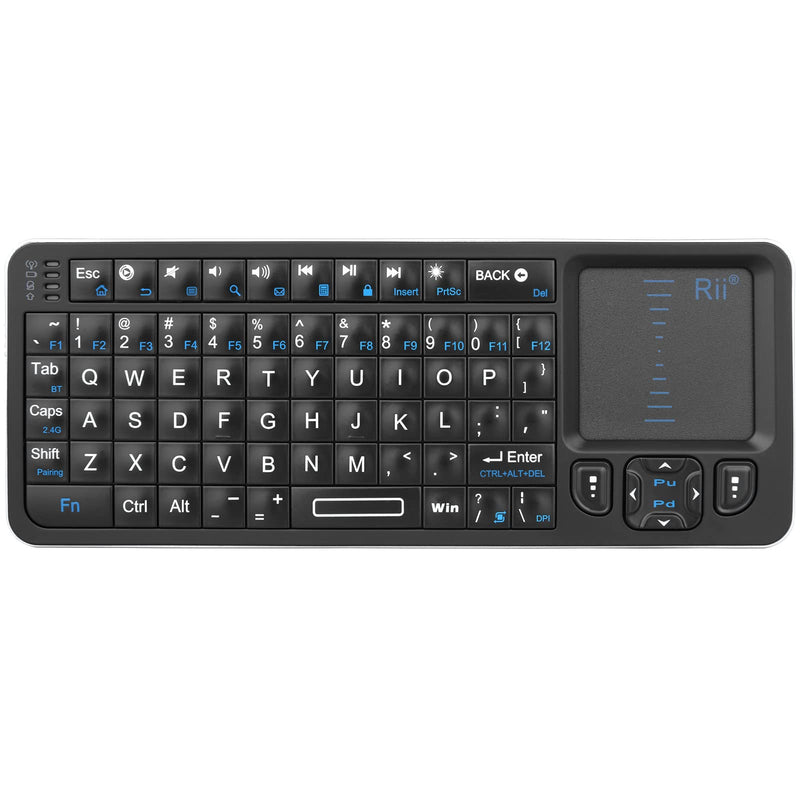 Rii K06 Mini Bluetooth Keyboard,Backlit 2.4GHz Wireless Keyboard with IR Learning, Portable Lightweight with Touchpad Compatible with Android TV Box/Mac/Windows/HTPC/IPTV (2.4G and Bluetooth)
