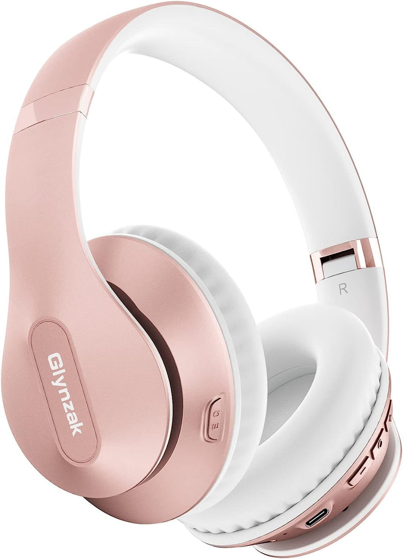 [AUSTRALIA] - Wireless Headphones Over Ear 65H Playtime HiFi Stereo Headset with Microphone and 6EQ Modes Foldable Bluetooth V5.3 Headphones for Travel Smartphone Computer Laptop Rose Gold WH207A 