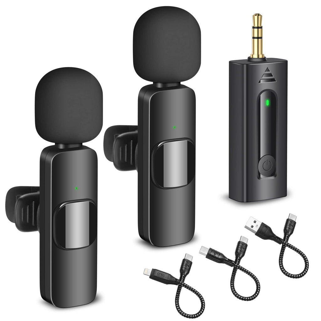 BZXZB Wireless Microphone for iPhone, Android Phone, Camera, Laptop, MacBook, Professional Dual Lavalier Clip on Mic with 3 Cable Adapters for Video Recording, Vlog, Tiktok, YouTube, Meeting