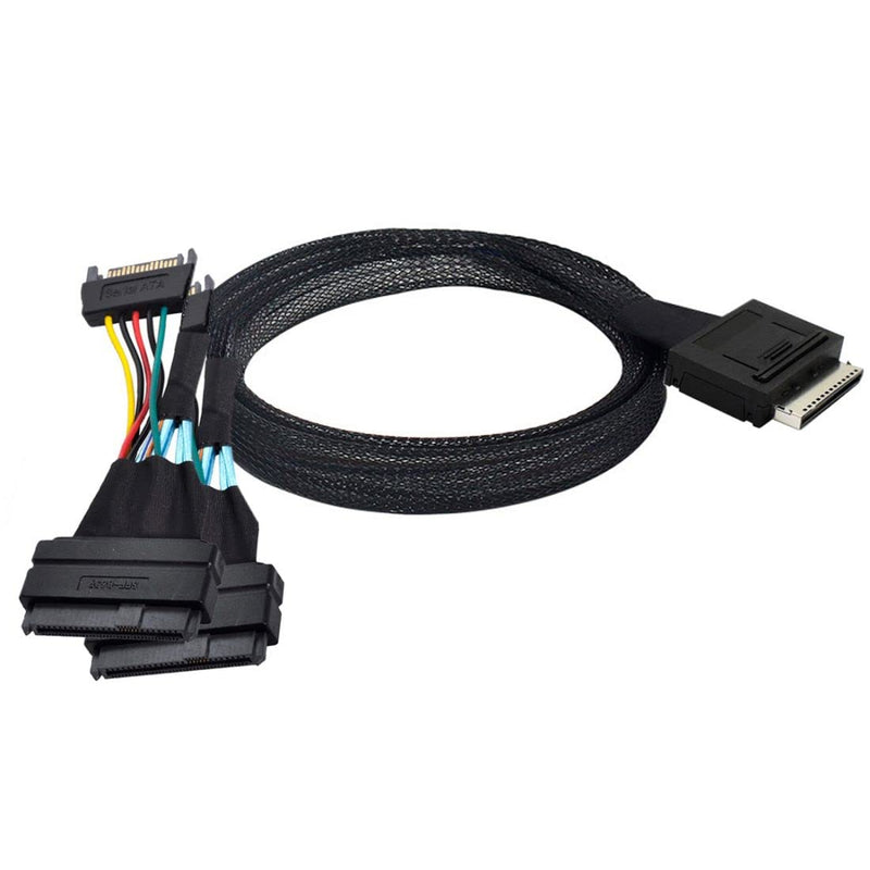 Chenyang SFF-8611 to SFF-8639 Cable,OCuLink PCIe PCI-Express SFF-8611 8X 8-Lane to 2 SFF-8639 U.2 4X SSD Data Active Cable 50cm Oculink 8X to Dual SFF-8639