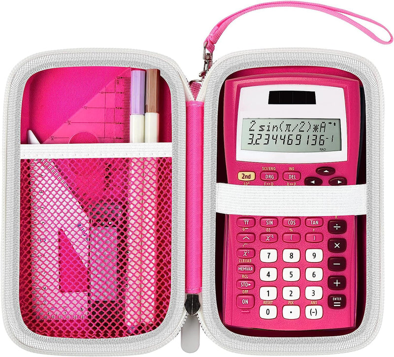 Case Only Compatible with Texas Instruments TI-30XIIS Scientific Calculator, Travel Office Calculators Storage Holder Bag with Extra Mesh Pocket for Pens, USB Cables and Accessories - Red Rose Red