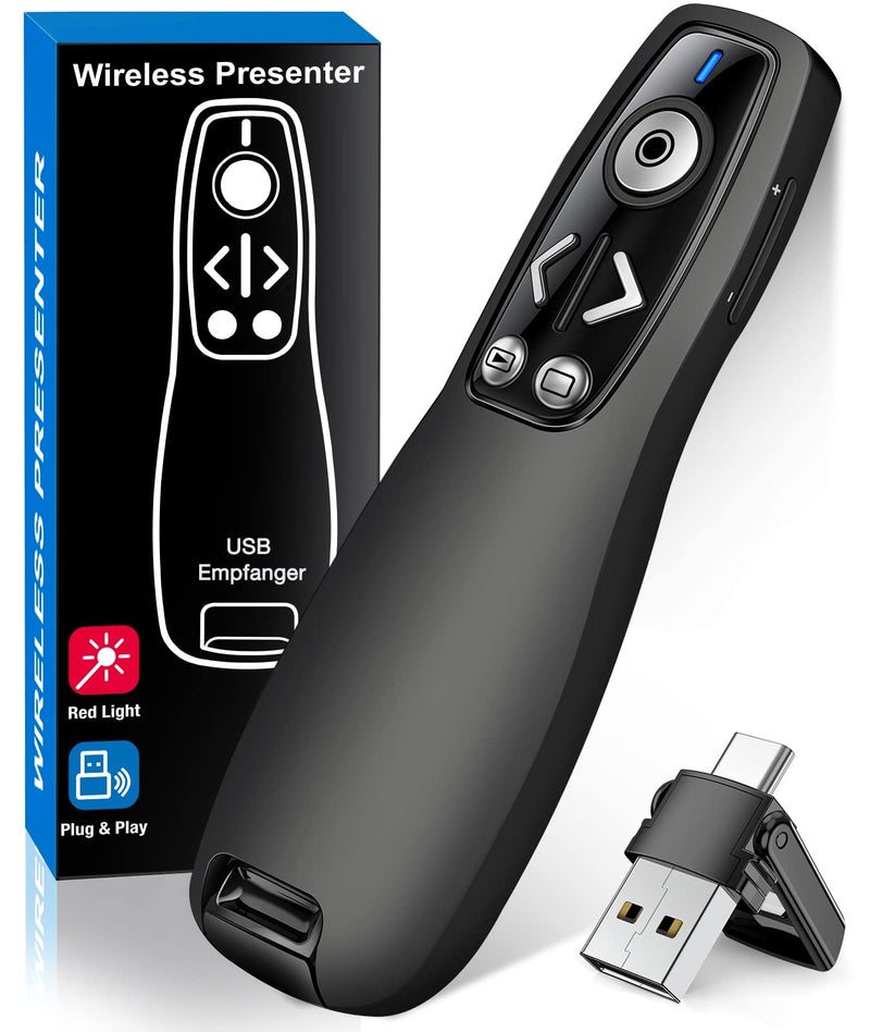 2-in-1 USB Type C Presentation Clicker Wireless Presenter Remote for PowerPoint, Powerpoint Clicker with Hyperlink & Volume Control PowerPoint Slide Advancer for Mac, Computer, Laptop Type-C+USB