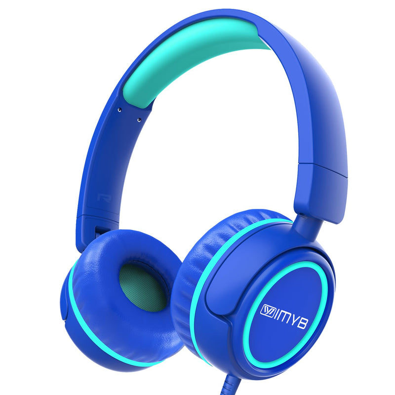 Kids Headphones, V1 Wired Stereo Foldable Tangle-Free 3.5mm Adjustable On-Ear Headphones for Kids for School/Toddlers/Childrens/Teens/Boys/Girls/Ipad/Tablet/Kindle/Phones/Travel/Plane (Blue) Blue