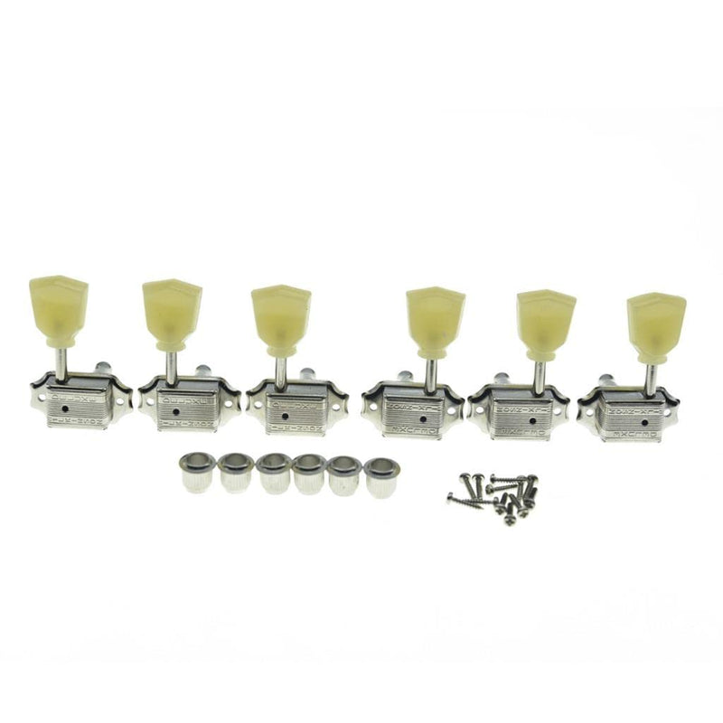 Wilkinson Nickel with Vintage Button 3x3 Deluxe Vintage Tuners Guitar Tuning Keys Machine Heads with Plastic Keystone Buttons for Les Paul/SG/ES, (K1948)