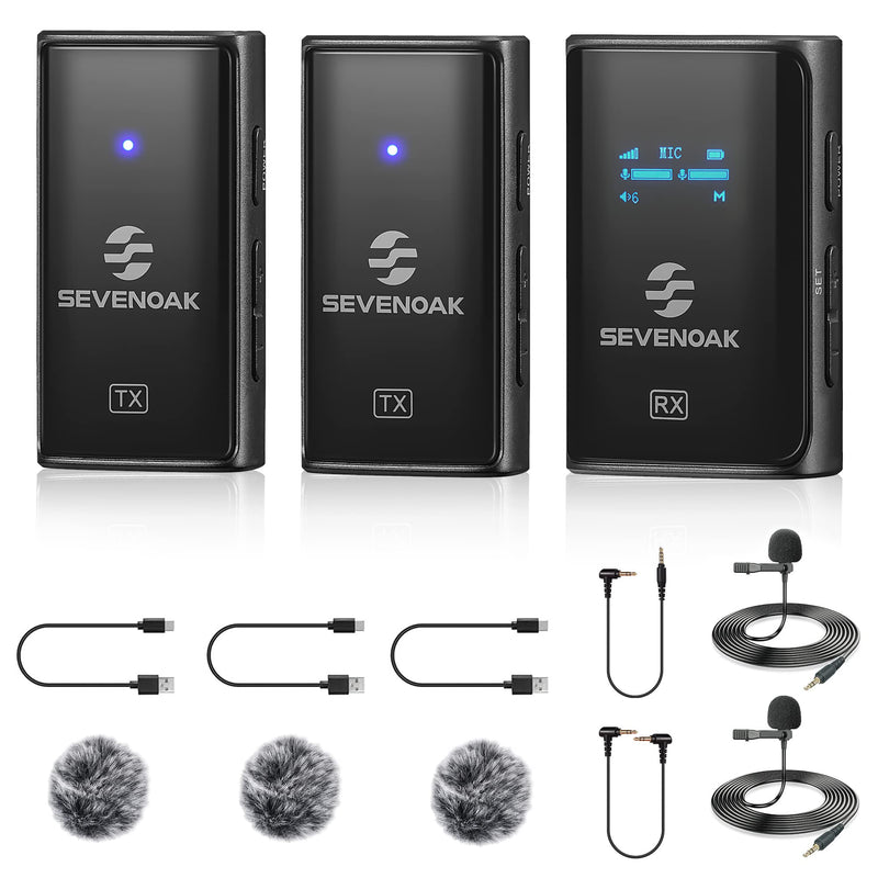 Sevenoak SKM-K2 OLED Wireless Lavalier Microphone for iPhone/Camera/Android, 2.4GHz wireless Lapel Microphone with Stereo/Mono for Youtube,Tiktok Live Stream, Video Recording, Vlogging