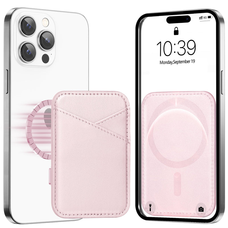 [AUSTRALIA] - Miroddi for MagSafe Wallet, Magnetic Wallet Card Holder for iPhone 15/14/13/12 Series, 0.12" Invisible Ultra-Thin Magnetic Phone Wallet, 2 Independent Card Slot, Vegan Leather, Pink 