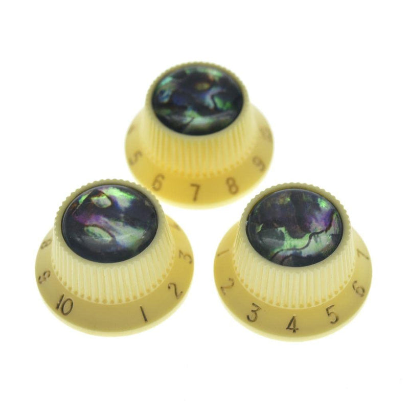 KAISH Set of 3 Plastic Push on Fit Abalone Top ST Strat Knobs Guitar/Bass Control Knobs for Metic 5.8mm 18 Splines Split Shaft Pots Cream