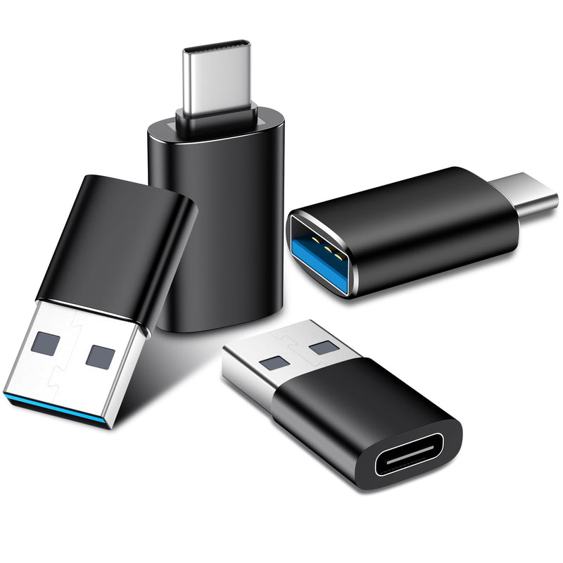 Temdan USB to USB C Adapter 4 Pack,【2*Type C Female to A Male Charger Converter】&【2*USB C Male to USB Female】 for Apple Watch Ultra 8 9,iPhone 15 Pro Max 14 13 12,AirPods,OTG Adapt USB to USB C-Black Black