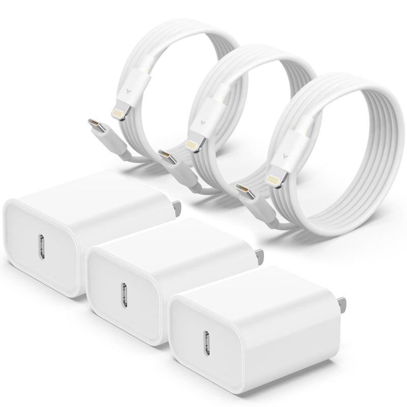 USB C Fast Charger, 3 Pack 20W USB-C Power Adapter with 3 Pack [MFi Certified] 6FT Type C to Lightning Cable for iPhone 14/13 Pro/13/12/12 Mini/12 Pro Max/11 Pro White