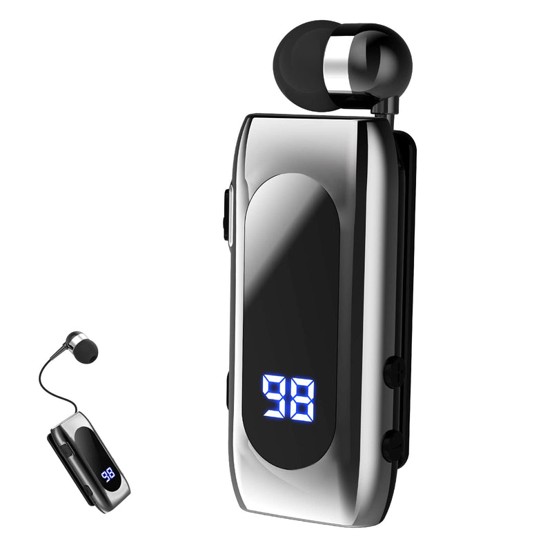 [AUSTRALIA] - Retractable Wireless Headset Headphone Stereo Earphone V5.0 Noise Cancelling Mic Clip on Earpiece Comfortable HandsFree Headset 20Hrs Talking Time Sports Business Trucker Driver Earbud Light Gray 