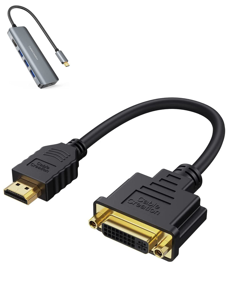 CableCreation HDMI to DVI Short Cable 0.5ft Bundle with USB C Hub 4K 60Hz