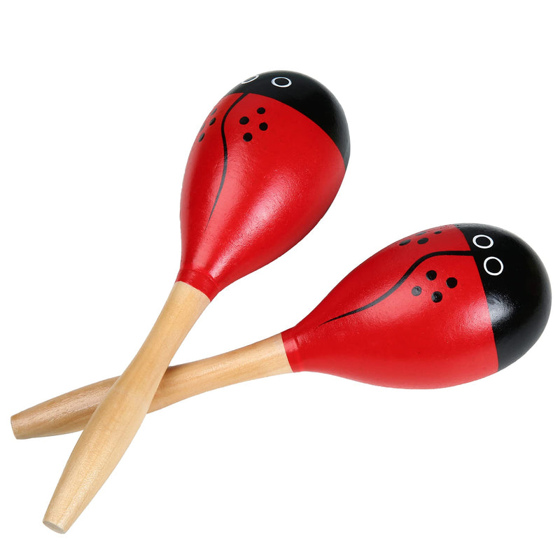 Maracas, Wooden Shaker Musical Percussion Instrument for Adult Kids Babies Toddlers, Red Ladybird