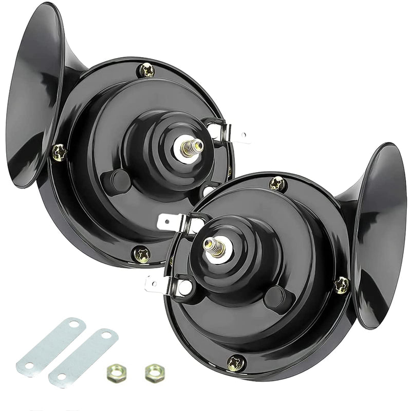 2 Pack 300DB Super Loud Train Horn, 12V Security Alarm Speaker, Car Waterproof Air Electric Snail Double Horn Replacement Kit, Fits for Most Cars Motorcycle, Truck, Bike (Black) 2 PCS Black