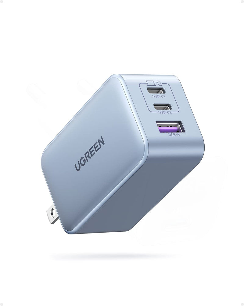 UGREEN 65W USB C Charger, Nexode 3 Ports GaN Fast Charger Block, Compact Foldable Charger for MacBook Pro/Air, Dell XPS, iPhone 15 Pro Max/14/13, iPad Pro, Galaxy S23, Pixel 7 (Glacier Blue) Glacier Blue