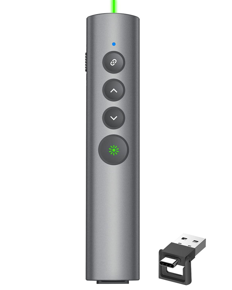 Rechargeable Green Laser Pointer for Presentation, Clicker for PowerPoint Presentations, USB-C/A Power Point Clicker, Wireless Presenter Remote for Computer/Mac/PPT/Google Slide Advancer Metal 02 Green Laser