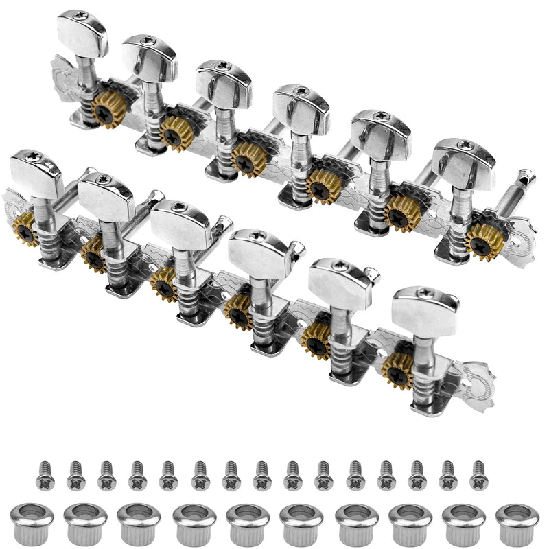 12 String Guitar Metal Tuning Pegs Machine Heads Tuning Keys 6R6L Tuners 1:14 Compatible with 12 String Acoustic Guitars Chrome Plated