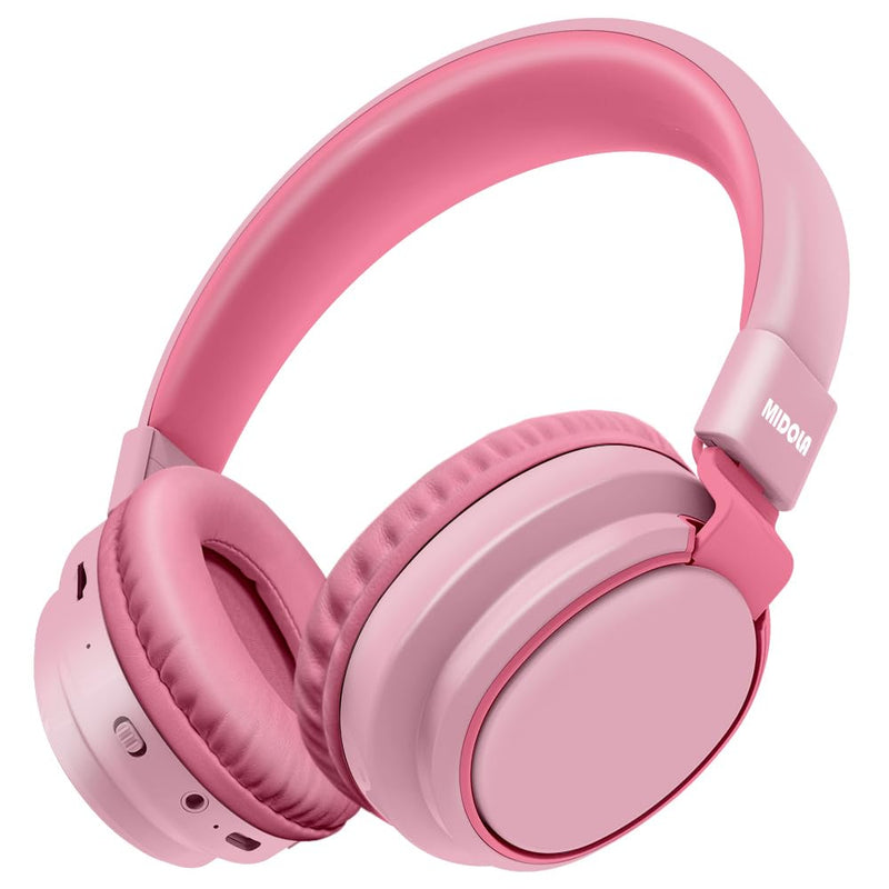 Headphones Kids Bluetooth Wireless Volume Limited 85/110dB Over On Ear Foldable Noise Protection Headset with Cable AUX 3.5mm Mic for Child Boy Girl Travel School Pad Tablet Pink