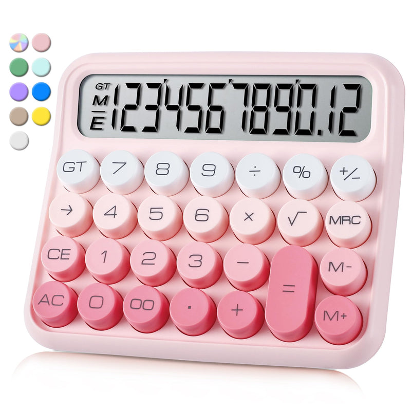Mechanical Switch Calculator,Calculator Cute 12 Digit Large LCD Display and Buttons,Calculator with Large LCD Display Great for Everyday Life and Basic Office Work.with Battery Pink