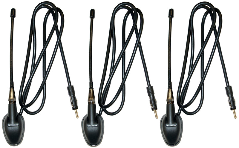 Jensen JAN139 Pack of 3 Heavy-Duty 6" Universal Top or Side Mount Rubber Mast Antenna, Attached 39" Cable, 5.9" Mast, Rubber Gasket for Water-Tight Mounting, Adjustable Mounting Base
