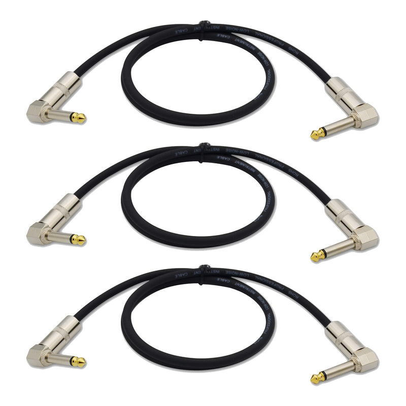 Guitar Cable 3 ft Instrument Cable 1/4 Inch Right Angle Guitar Patch Cables AMP Cord for Electric Guitar,Bass Keyboard,Pro Audio Black,Pack of 3