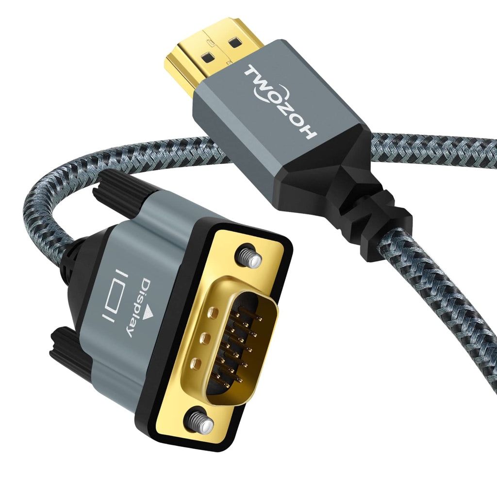 Twozoh HDMI to VGA Cable 3.3FT. Aluminum Alloy Shell Nylon Braided & Gold-Plated Support 1080P/60HZ 1 Pack