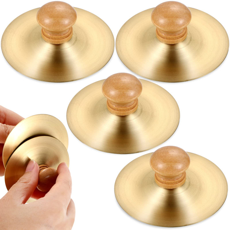 4Pcs Finger Cymbals with Wooden Handles, Finger Cymbals Percussion Instrument, Mini Belly Dance Finger Cymbals Hand Cymbal, Metal Finger Zills，7cm/2.75in