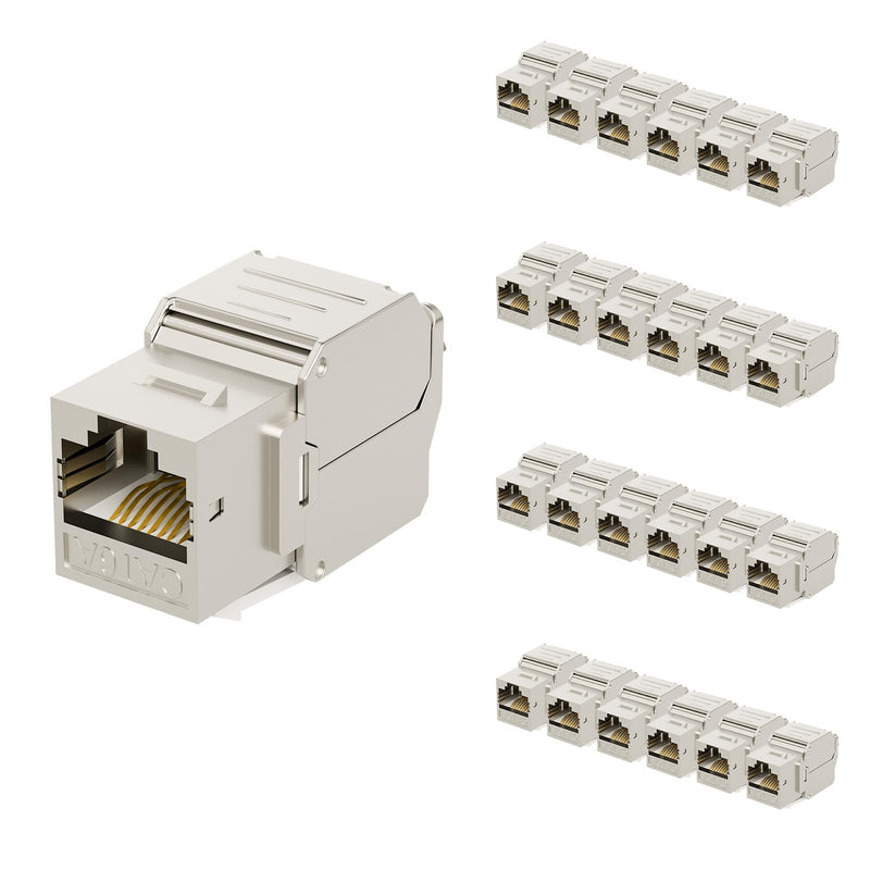 iwillink 10Gbps Shielded Cat6A Keystone Jack, 25-Pack | 180 Degree Toolless Zinc-Alloy Housing RJ45 Keystone Jack, Silver