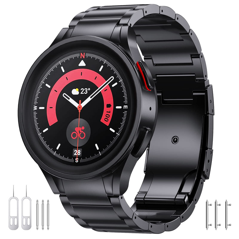 Titanium Band Compatible with Samsung Galaxy Watch 7 40mm 44mm/Galaxy Watch 6 Classic 43mm 47mm/Galaxy Watch 5 Pro 45mm/Galaxy Watch 4 Classic 46mm, No Gaps 20mm Business Titanium Watch Band 5.9 - 8.26 Black
