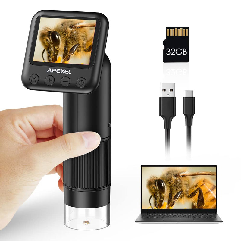 [AUSTRALIA] - 800X HD Handheld Digital Microscope for Adults, with 2" LCD Screen Pocket Microscope for Kids, USB Lab Handheld Digital Microscopes Equipment, with 32GB SD Card Black 