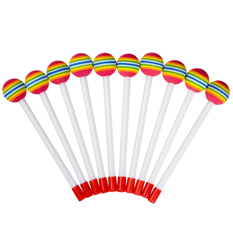 10 Pieces Drum Sticks for Kids, Rainbow Lollipop Drumsticks Soft Foam Head Beat Toy Percussion Mallets