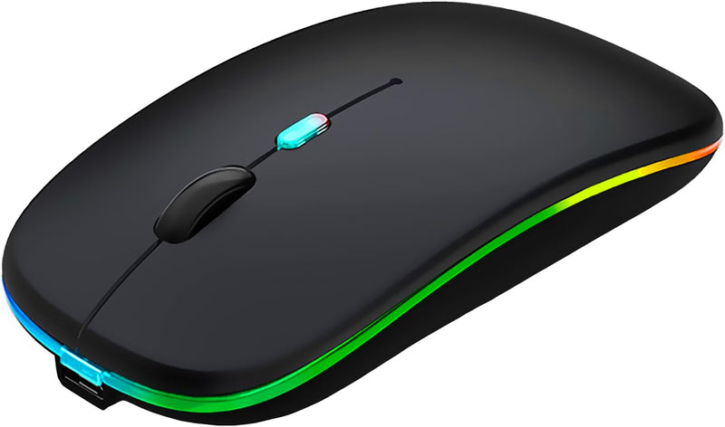 Wireless Bluetooth Mouse,LED Rechargeable Silent Slim Laptop Mouse,Portable(BT5.2/3.0 and USB 2.4G) Dual Mode Computer Mice,for Apple Laptop,ipad Tablet,Desktop,Mac,Phone. (Black Mouse) Black Wireless Bluetooth Mouse